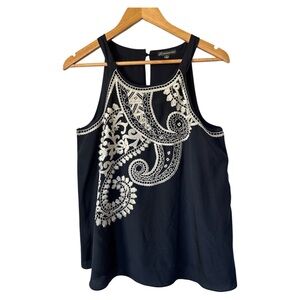 Adrianna Papell size M navy paisley print tank top White Embroidery and beads